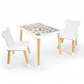 Детский комплект стол и два стула Мишка Rolti Baby с накладкой Алфавит (белая столешница/белое сиденье/береза ножки) в Снежинске - snezhinsk.ok-mebel.com | фото