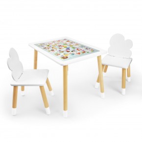 Детский комплект стол и два стула Облачко Rolti Baby с накладкой Алфавит (белая столешница/белое сиденье/береза ножки) в Снежинске - snezhinsk.ok-mebel.com | фото