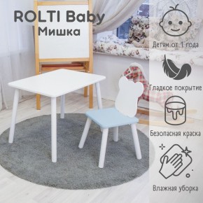 Детский комплект стол и стул «Мишка» Rolti Baby  (голубая столешница/голубое сиденье/белые ножки) в Снежинске - snezhinsk.ok-mebel.com | фото