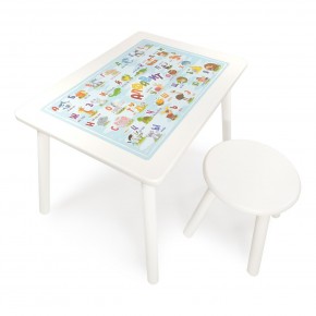 Детский комплект стол и табурет круглый Rolti Baby с накладкой Алфавит (белая столешница/белое сиденье/белые ножки) в Снежинске - snezhinsk.ok-mebel.com | фото