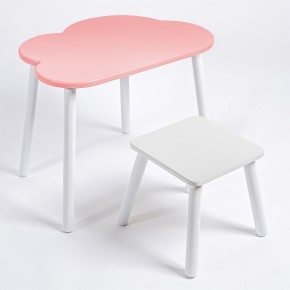 Детский комплект стол ОБЛАЧКО  и табурет Rolti Baby (розовая столешница/белое сиденье/белые ножки) в Снежинске - snezhinsk.ok-mebel.com | фото