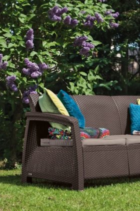 Диван пластиковый Корфу Макс (Corfu love seat max) коричневый в Снежинске - snezhinsk.ok-mebel.com | фото 2