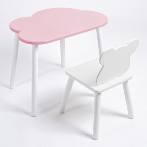 Комплект детский стол ОБЛАЧКО и стул МИШКА ROLTI Baby (розовая столешница/белое сиденье/белые ножки) в Снежинске - snezhinsk.ok-mebel.com | фото