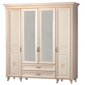 Шкаф для одежды 4-дверный с зеркалом №493 Марлен кремовый белый в Снежинске - snezhinsk.ok-mebel.com | фото